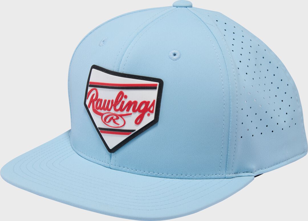 Rawlings Home Plate Performance Flat Bill Snapback Hat Light Blue