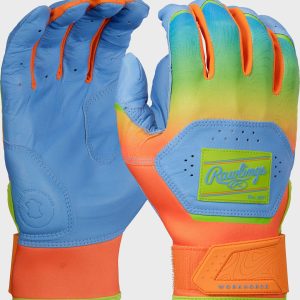 Rawlings Workhorse Columbia Blue/Orange Adult Fun Burst Batting Gloves