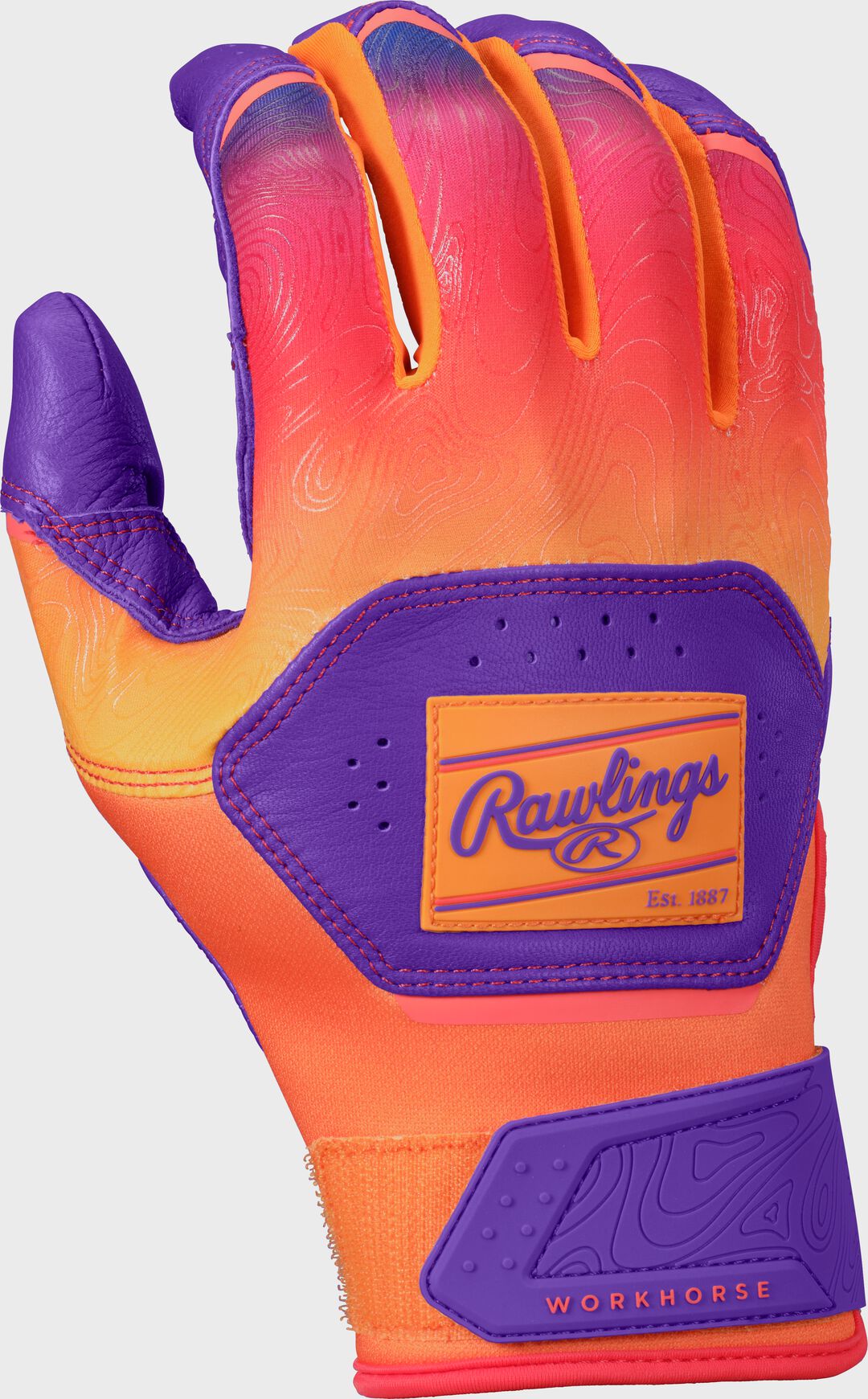 Rawlings Workhorse Purple/Orange Youth Fun Burst Batting Gloves - Image 2